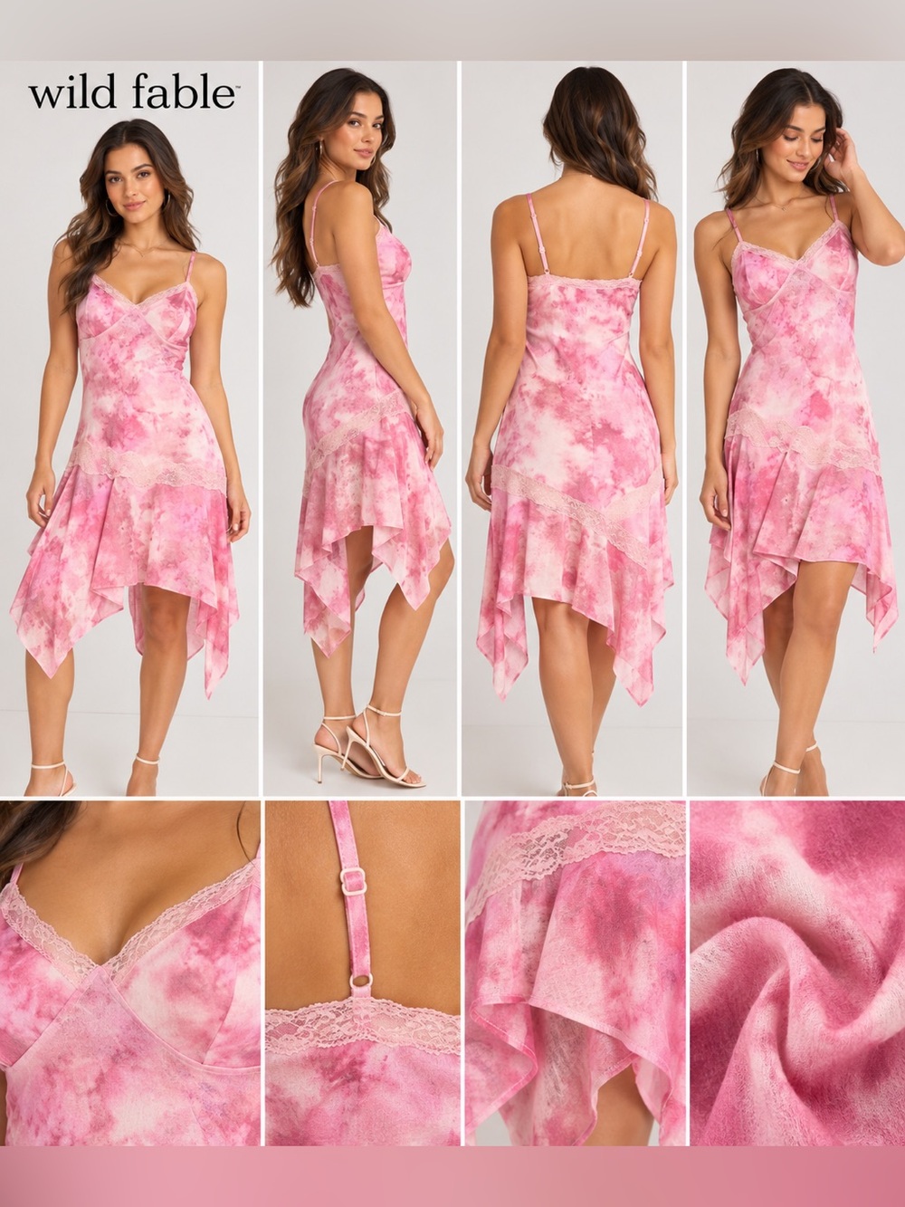 Wild Fable Pink Tie Dye Lace Handkerchief Hem Slip Dress NWT XXS